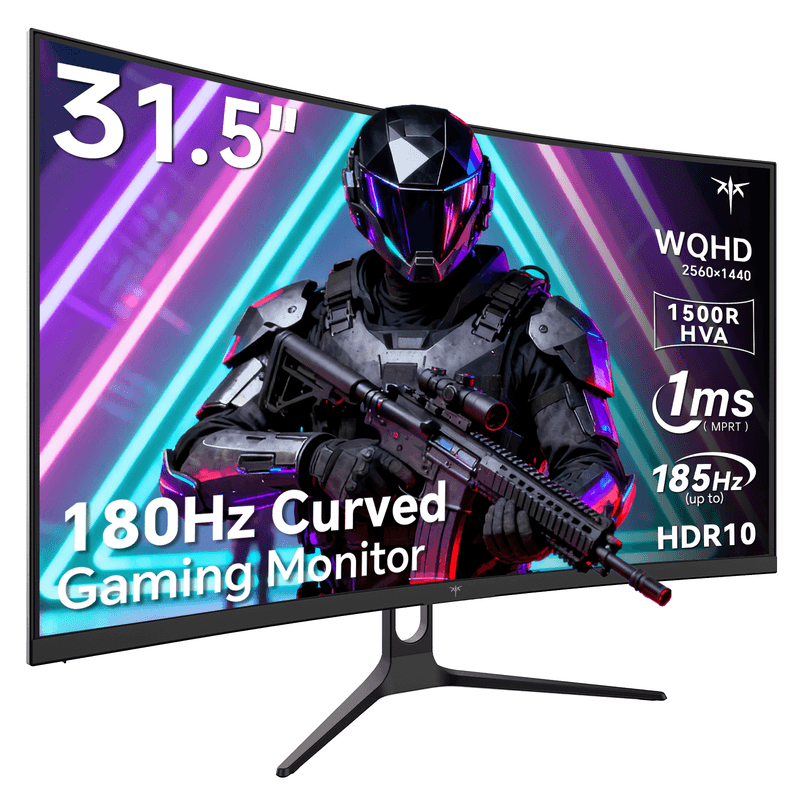 KTC 32 Zoll Curved Gaming Monitor, WQHD 2K 2560×1440, 180Hz OC 185Hz, HVA Panel, 1500R, 1ms, Adaptive Sync, HDR10, 96% DCI-P3, 99% sRGB, Low Blue Light, Flicker-Free, VESA 100×100 mm