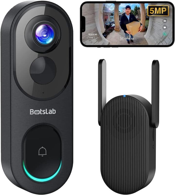Botslab R810 32gb 5MP oplaadbare video deurbel met intercom - 5MP panorama camera - 180 graden kijkhoek - Tot 256gb en Cloud opslag - Oplaadbaar tot 150 dagen gebruik - 5200mAh batterij - Radardetectie - Botslab video deurbel App met meldingen