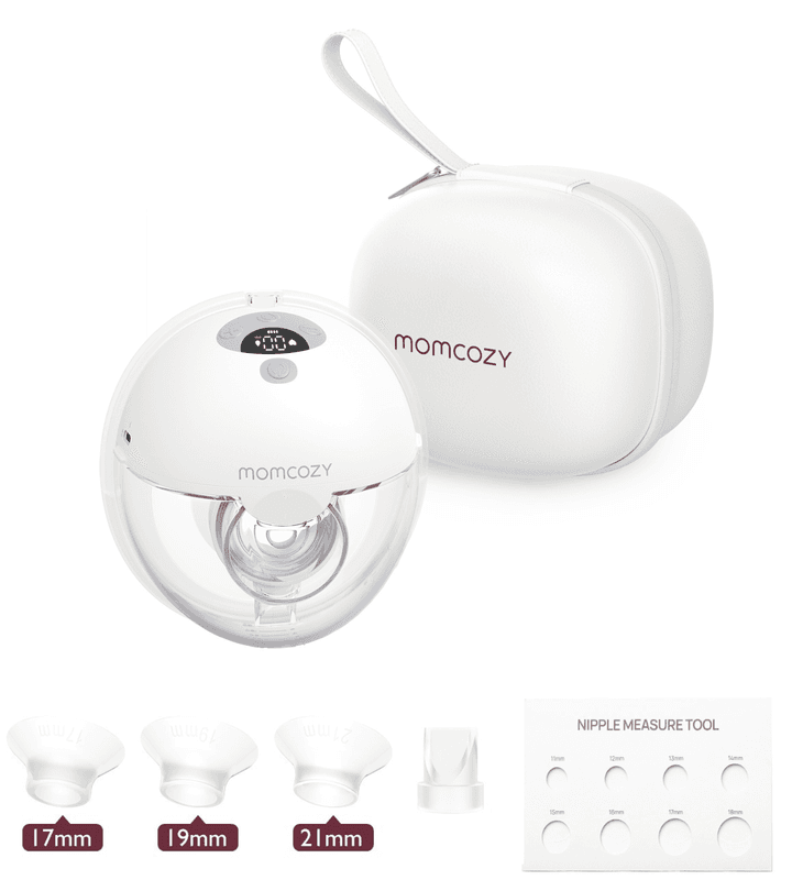 Momcozy M5 handsfree draagbare borstkolf, dubbel afgesloten flens, 3 standen en 9 zuigniveaus, elektrisch en draagbaar, grijs, 1 stuk
