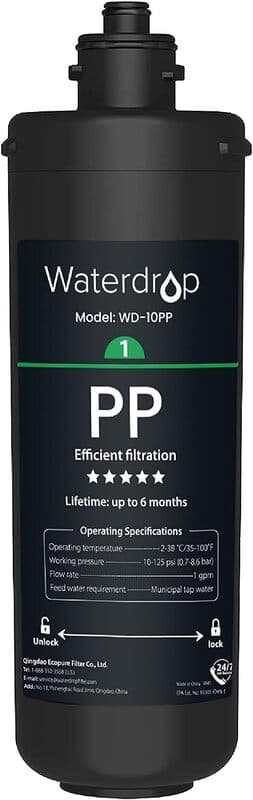 Waterdrop WD-10PP ondergoot waterfilter Vervangingsfilter voor TSA 3-traps waterfiltersysteem TSB 3-traps ondergoot waterfiltersysteem