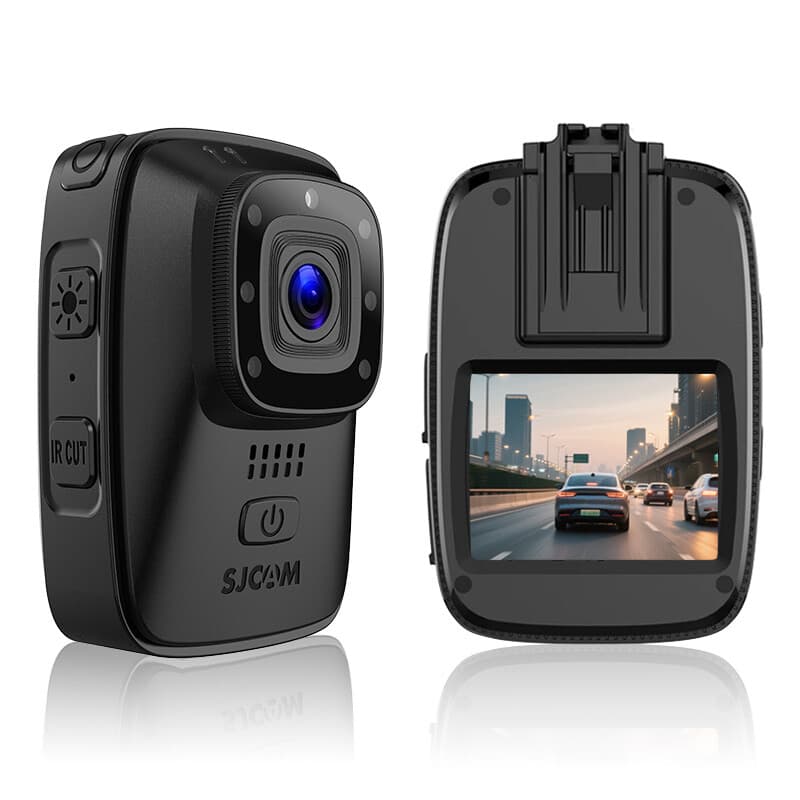 SJCAM A10 lichaamscamera en dashboardcamera voor de auto met nachtzicht, IP65 waterdicht, 450 minuten lange batterijduur, 140° breedhoek, 12 MP foto's, 2,4 GHz wifi, compact 8,3×5,7×3,8 cm, voor beveiliging, politie, wetshandhaving en voertuigregistratie