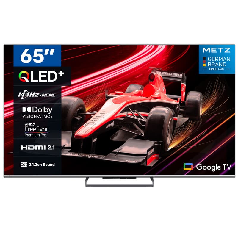 METZ 65 Inch (165cm) QLED Google TV, 65MQE8000Z, 144Hz, 4K HDR 10+, 2.1.2 Geluidssysteem, Dolby Vision Atmos, Game Mode, Sports Mode met ALLM, VRR, MEMC, Freesync Premium, Oogzorg, Laag Blauw Licht & Flikkervrij, Google Cast, Spraakbesturing