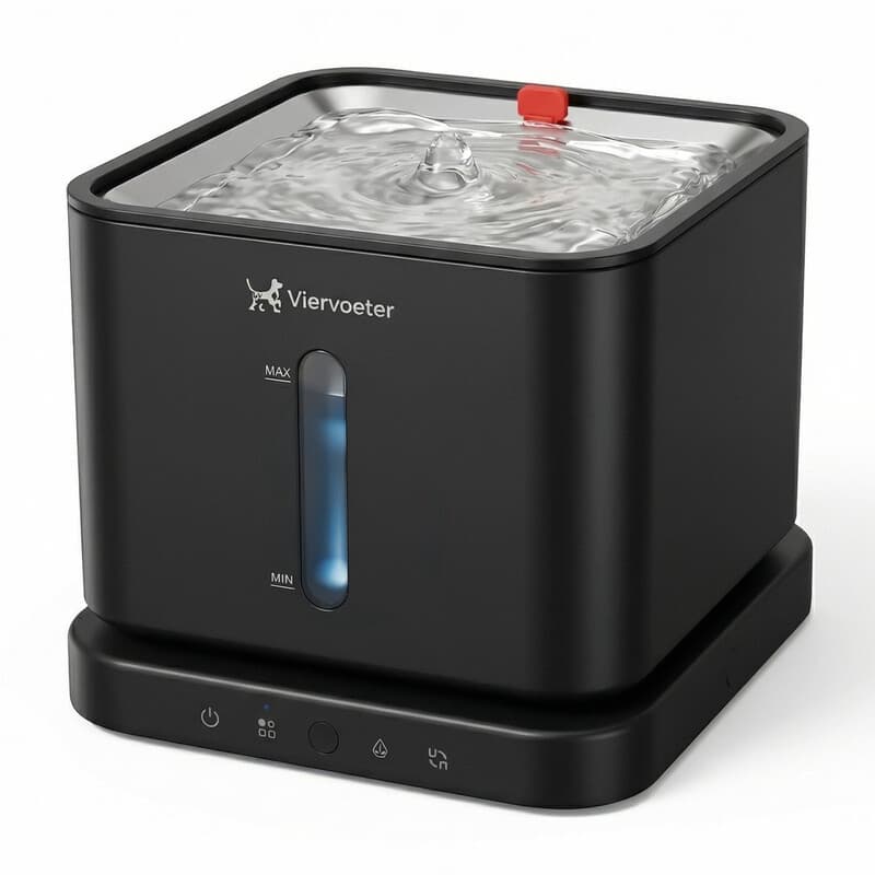Viervoeter® Draadloze Drinkfontein RVS - Sensor Waterfontein voor Kat en Hond - Inclusief 3 filters en los te koppelen accu - 3L - 30d batterijduur