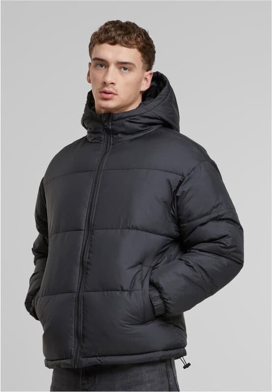Urban Classics basic pufferjack met kap - winterjassen/kleding - zwart - 4XL