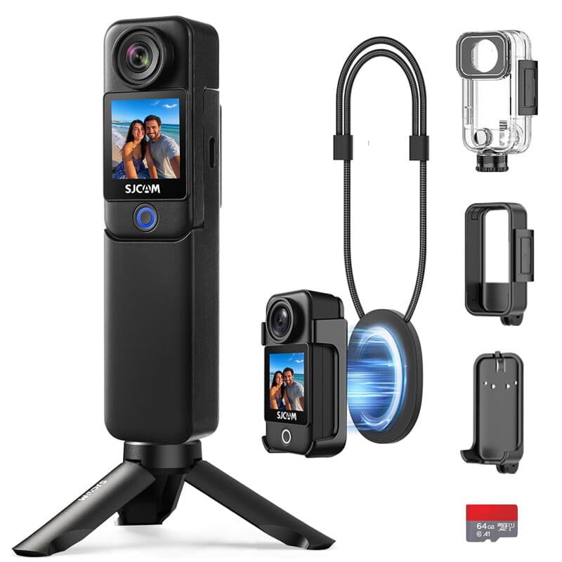 SJCAM C300 actiecamera 4K, 7 uur batterijduur, 6-assige stabilisatie, dubbele aanraakscherm sportcamera, 30 meter waterdicht, vlogcamera met accessoirepakketten, zwart