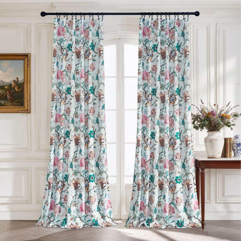 PONY DANCE Bloemrijke 100% Verduisterende Gordijnen, Vintage Botanische Rankprint, Thermisch Geïsoleerde Draperie voor Slaapkamer en Woonkamer, 2 Panelen, W132 x L245 cm, Roze