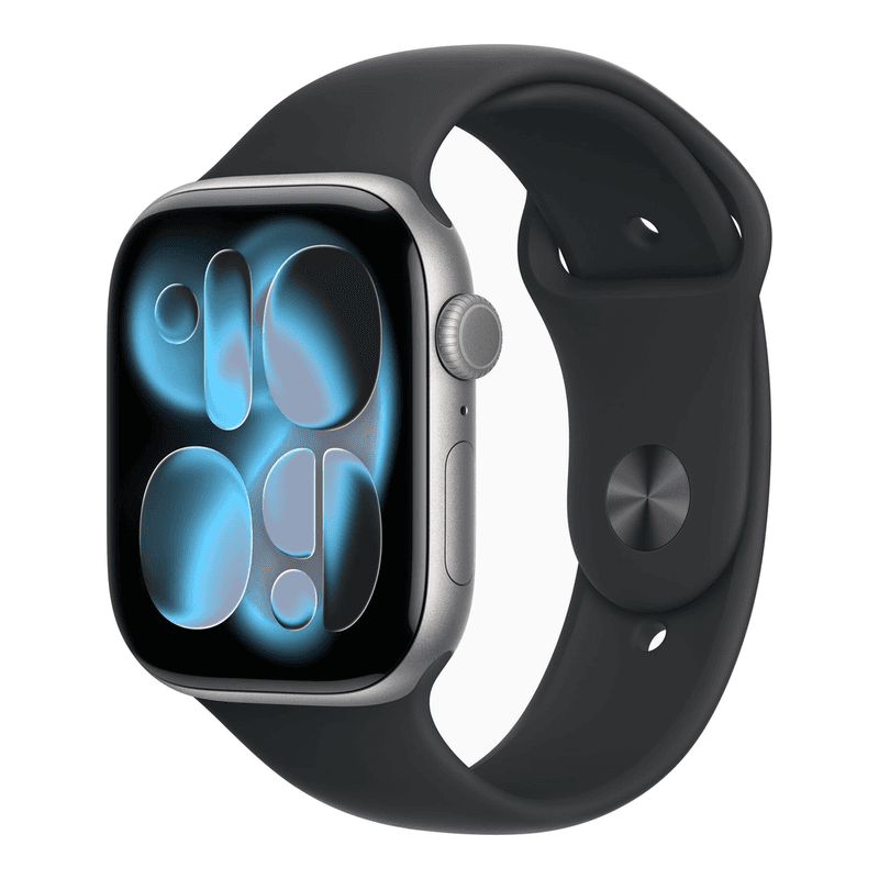Apple Watch Series 11, 46 mm, GPS + Cellular, Aluminium, Sportband S/M, Grijs (Zwart)