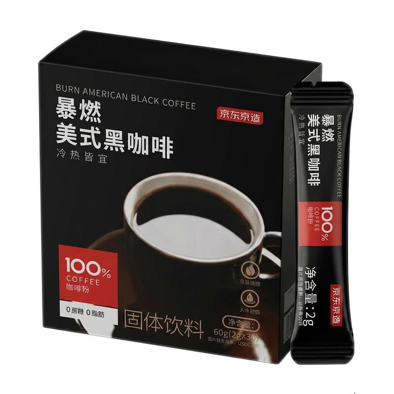 J.ZAO Amerikaanse stijl oplosbare zwarte koffiepoeder, 0‑vet, 2 g × 60 sticks, voor sport en fitness