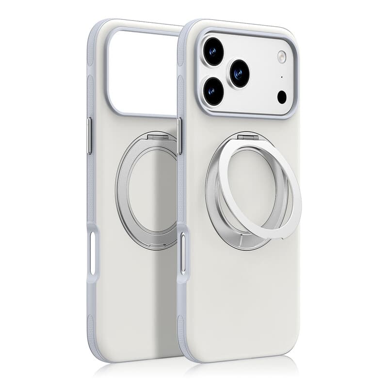 IM-CHEN iPhone 18 Pro hoesje, compatibel met 17 Pro, huidvriendelijke aanraking, antislip frame, 360° draaibare standaardversie, zilver, 1 stuk