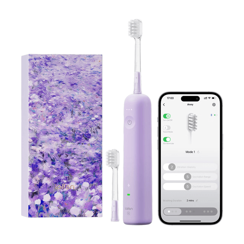 Laifen Wave Special Editie Elektrische Tandenborstel - Nieuwe 2025 Versie met App - Oscillerende&Vibrerende Sonische Technologie voor Volwassenen - 2 Opzetborstels - IP68 Waterdicht - Reisvriendelijk (Misty Lavender)