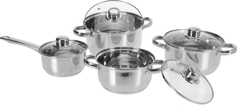 Excellent Keuken Set RVS Kookgerei - 8 stuks, Inclusief 4 Pannen en 4 Glazen Deksel