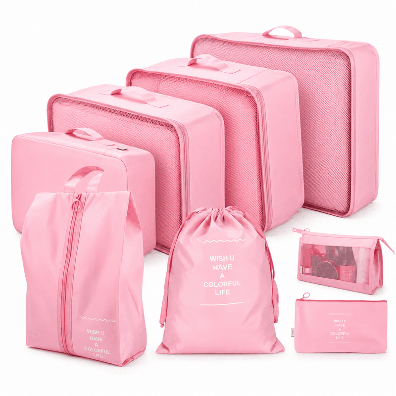 VoxorAI Roze Reistas/Reisetui/Kledingopbergtas/Toilettas - 8-delige reisorganizerset
