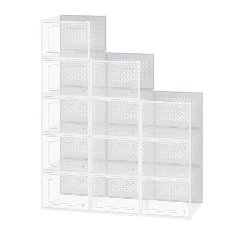 Ochama set van 12 stapelbare sneakeropbergdozen, transparante kunststof schoenorganizers voor de kast, wit