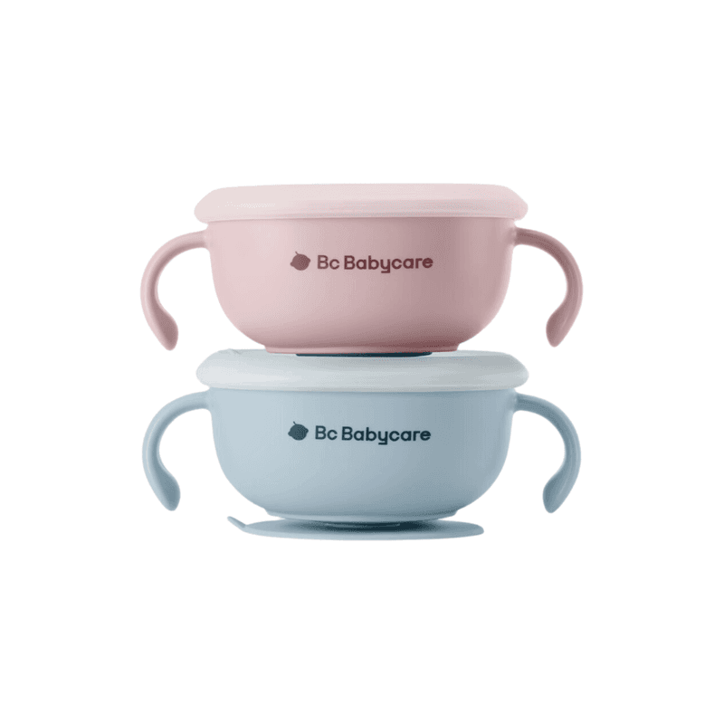 Bc Babycare Suction Bowl met rietje, BPA-vrij, roze & blauw