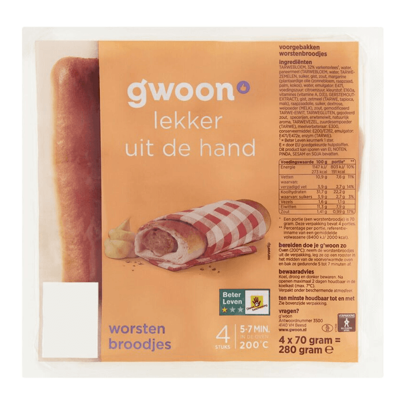 G'woon Worstbroodjes - 4 pcs
