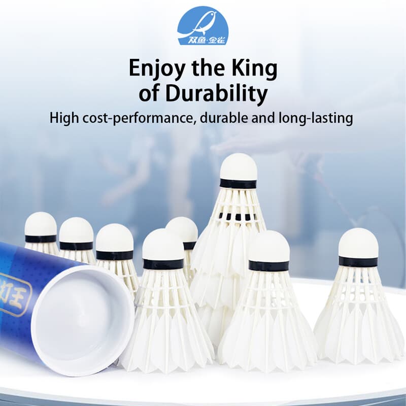 Double Fish JinQue King duurzame badmintonshuttlecocks met gansenvoerder, 12-pack, Speed 76, blauw