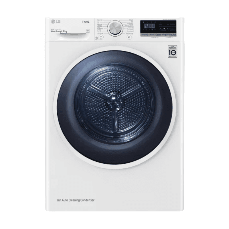 LG RH90V5AV6N warmtepompdroger 9 kg met Inverter Heat Pump voor energiezuinig en gelijkmatig drogen, Sensor Dry stopt automatisch bij droog, Allergy Care en stille werking. Energieklasse A++