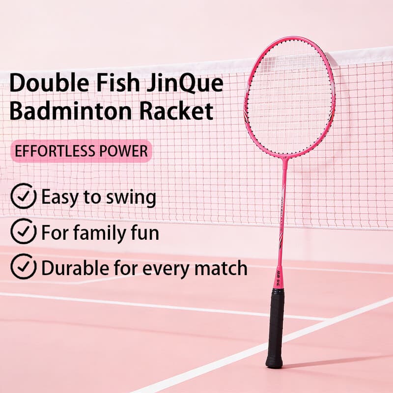 Double Fish JinQue lichtgewicht en duurzaam badmintonracket dubbelset - roze 1309, inclusief koffer