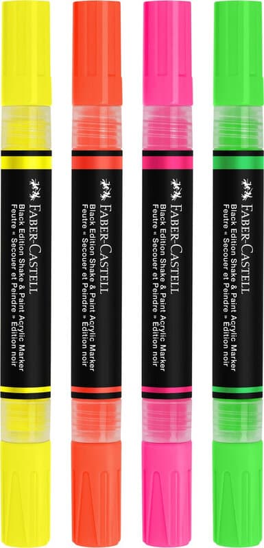 Faber-Castell acrylmarker set - Zwarte editie, 4 stuks, neonkleuren