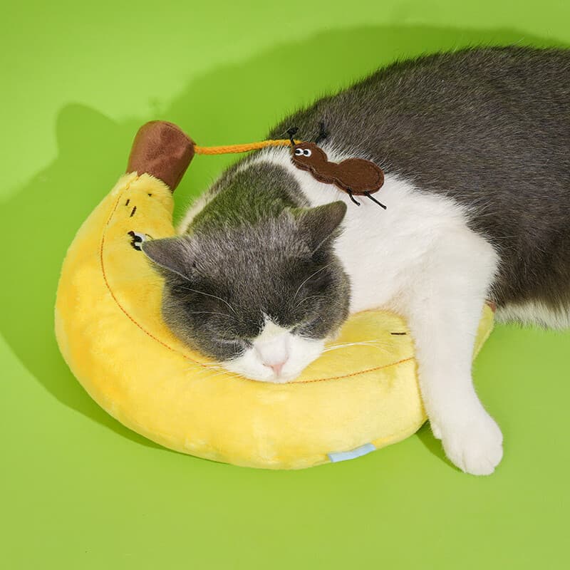 ZEZE bananenvormig kussen, huisdierenspeelgoed, kattenkussen