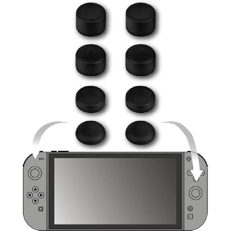 KONIX Set van 8 Joy-Con Knopkappen voor Nintendo Switch 2 Joy-Con Controllers - Verstelbare Hoogte - Zwart
