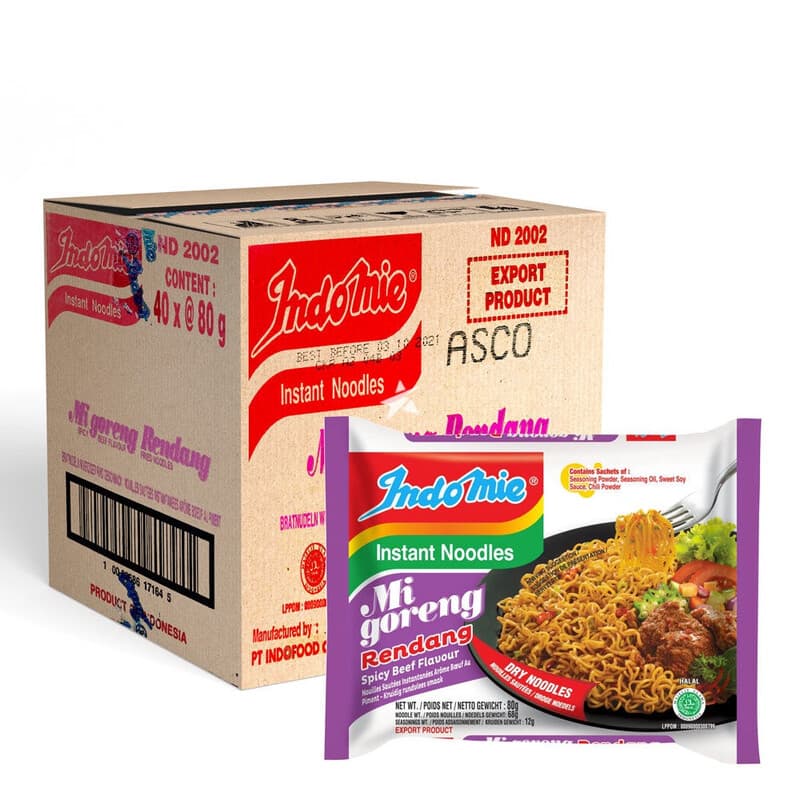 Indomie Mi Goreng Rendang noedels, pittig rundvlees (import) - doos 40 x 80 g, bulkkorting