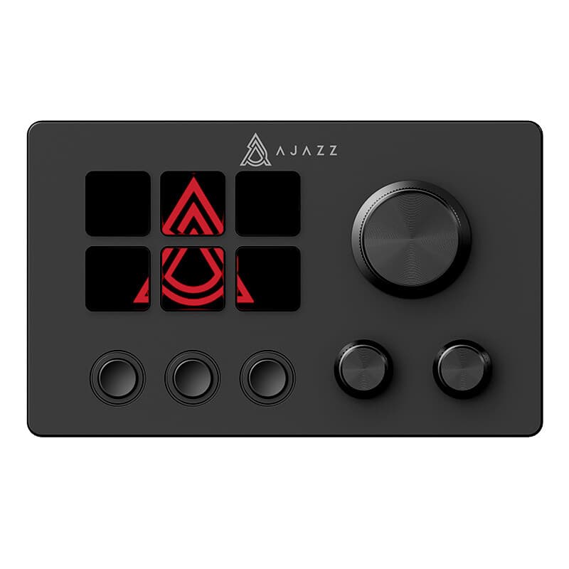 AJAZZ AKP03E Mini Stream Deck – 6 Programmeerbare LCD Toetsen, 3 Draaiknoppen & Volumeregeling – Macro Controller voor Streaming, Gaming, Content Creatie en Productiviteit – Zwart