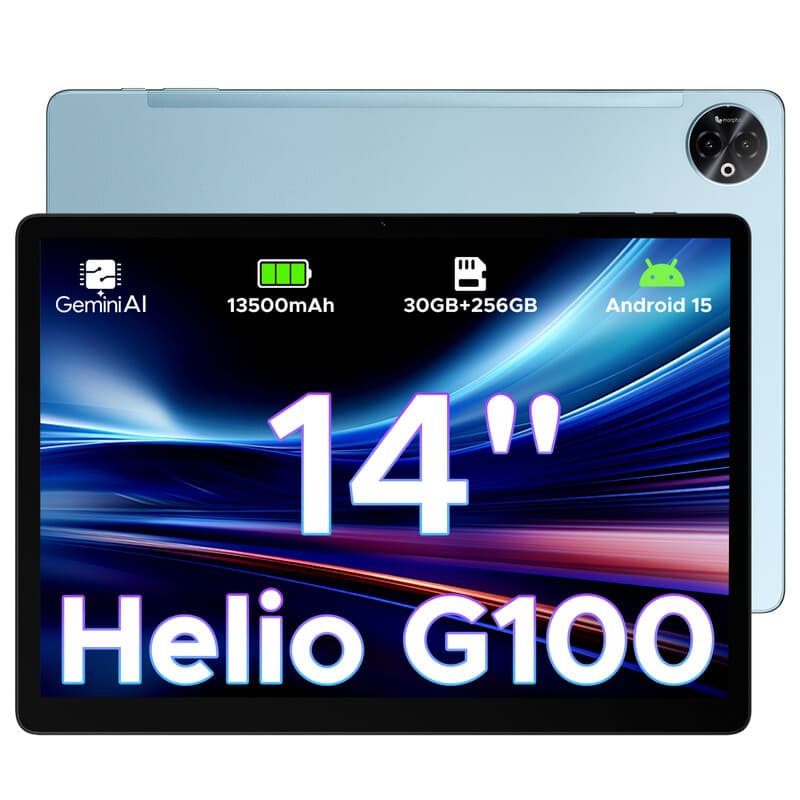 DOOGEE Tab E3 Max 14 inch tablet, Android 15, gamingtablet, 13500 mAh grote accu, MTK G100 octa-core, 32 GB RAM + 256 GB opslag (2 TB TF), 2,1K (2160 x 1440) scherm, 16 MP + 2 MP + 8 MP, 4G LTE/5G, wifi/GPS/GMS, blauw