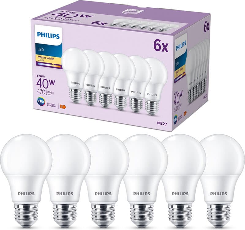 Philips LED Lamp Mat - 40 W - E27 - Warmwit licht - 6 stuks