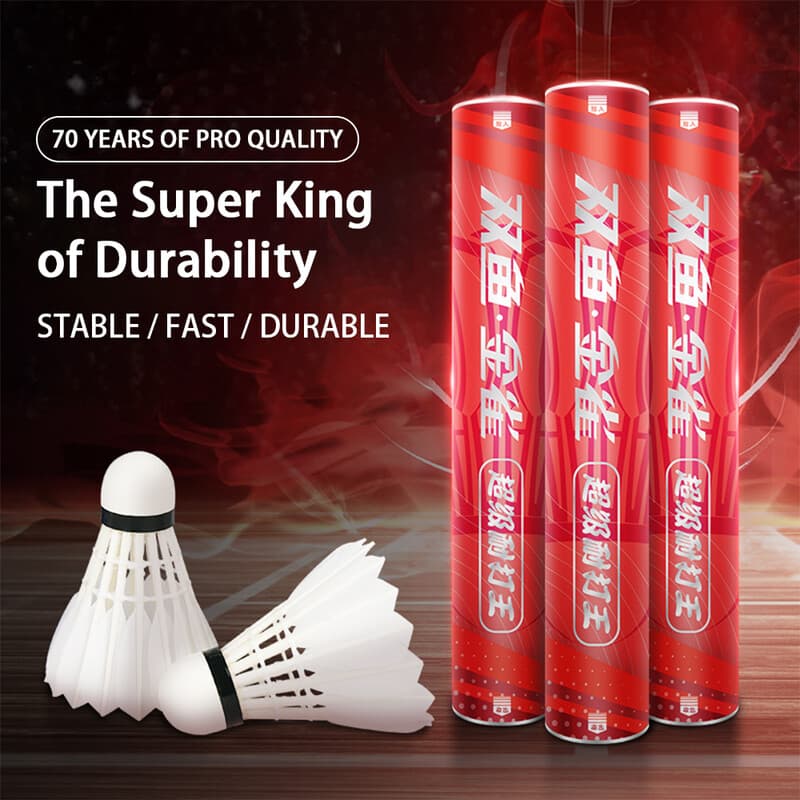 Double Fish JinQue Super King duurzame badmintonballetjes van gansenvoerder - 12-pack - snelheid 77 - rood