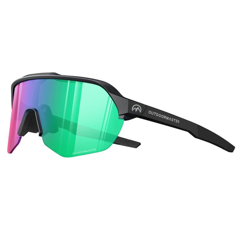 OutdoorMaster Hawk HD gepolariseerde TR90 sportzonnebril voor vissen, honkbal, zeilen, golf en autorijden - zwarte frame, rosékleurige lens met Revo Blue, VLT 48%