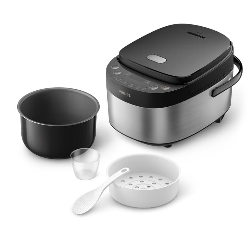 Philips 3000-serie Minirijstkoker HD3093/80 - 0.85 L - 8 programma's - Zwart/Zilver