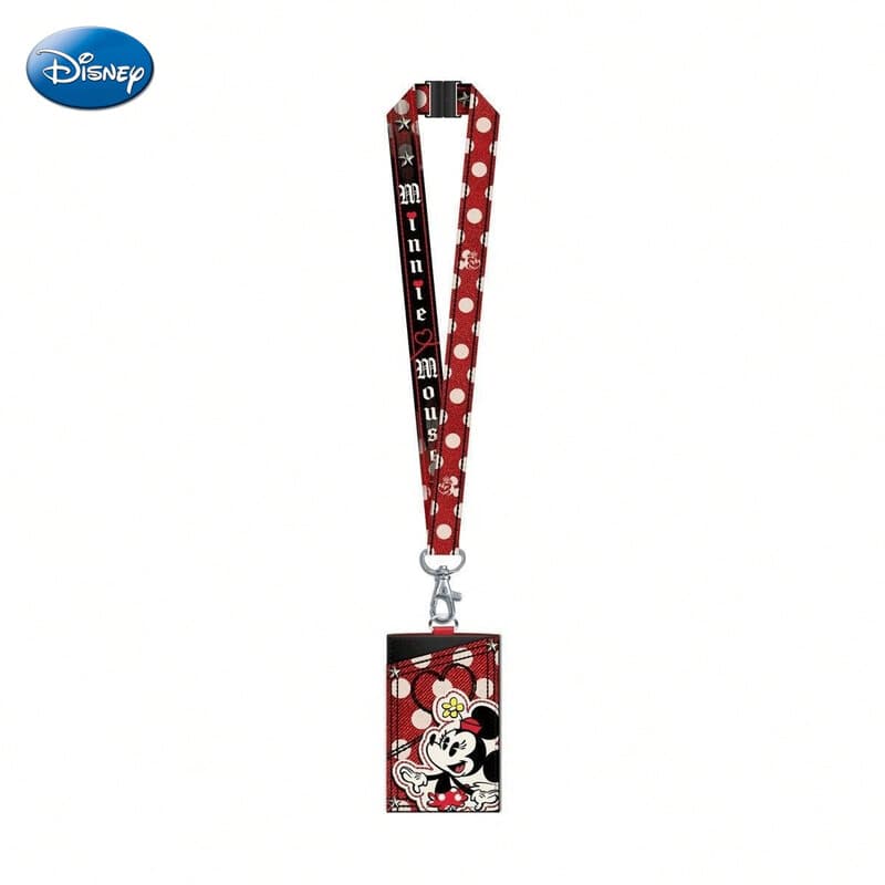 1 st. Disney Minnie Mouse Lanyard Kaarthouder Officieel Gelicentieerd Rood met Witte Stippen Denim Thema Film Anime Personage ID-hoes Accessoire Geschenk