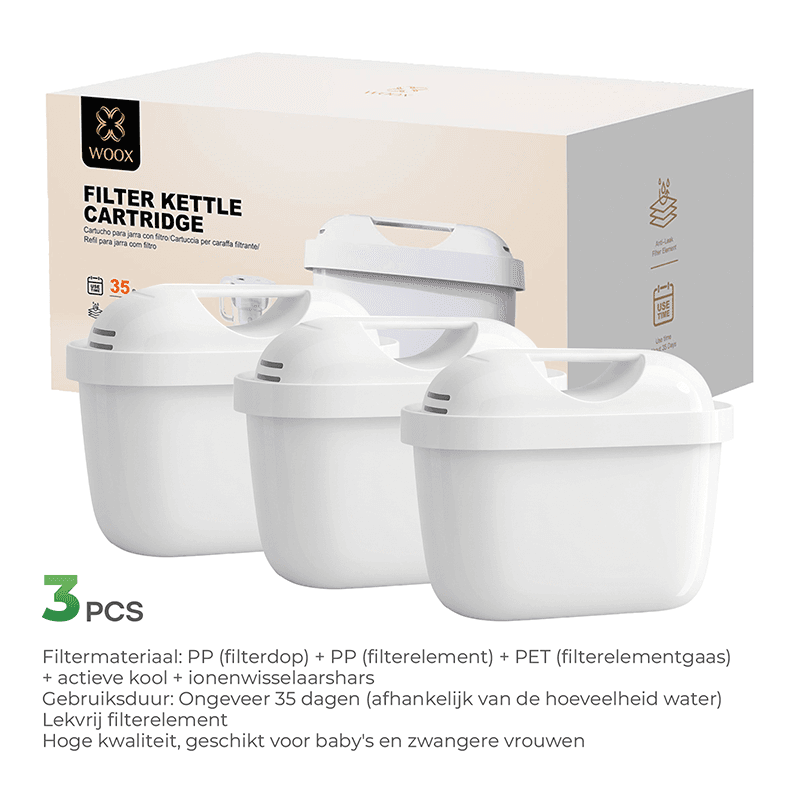 WOOX MX0201 Filterpatroon voor kan, gebruikstijd ongeveer 35 dagen, filterelement met actieve kool en ionenuitwisselingshars.