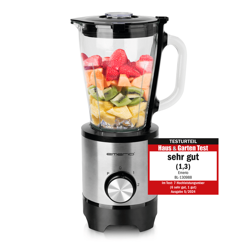 Emerio Blender RVS - Inhoud 1,5L – Smoothie Maker met Glazen Kan - 500W - BL-130988 - Zwart / Zilverkleuring