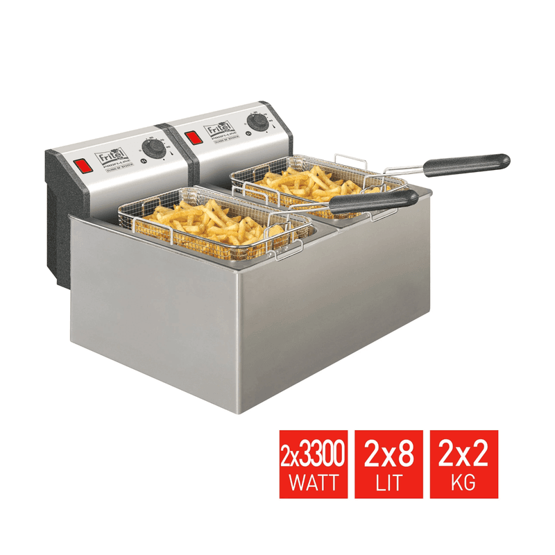 FRITEL Friteuse Profi 4905 Duo - Professionele Dubbele Friteuse - 2x 8L - 2x 3300W - Stofdeksel - Geschikt voor Olie en Vast Vet