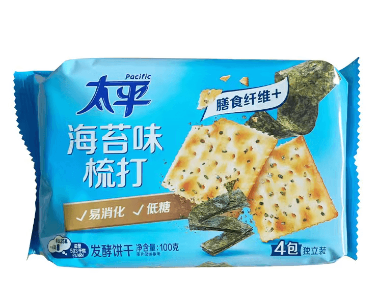 Pacific Soda Cracker Zeewiersmaak 100 g (Bevat 4 Pakken)