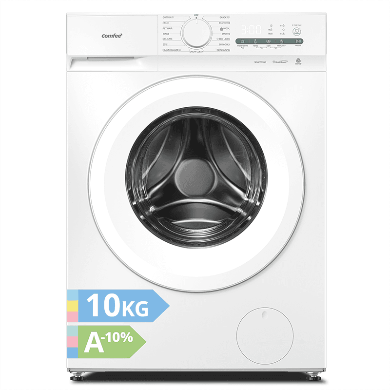 Comfee by Midea 10 kg wasmachine, met anti-dierenhaarprogramma en stoomfunctie, 16 programma's, energie-efficiëntieklasse A-10%, bijvulfunctie, stil en energiebesparend, CF10EWP05W-HR, wit