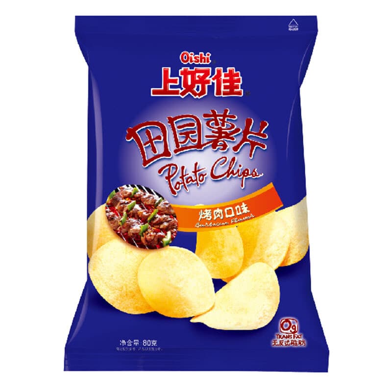 Oishi aardappelchips barbecuesmaak 80 g