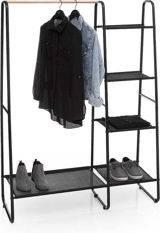 5five Artemis Kledingrek met Planken - Zwart, 101,5 x 39 x 150 cm