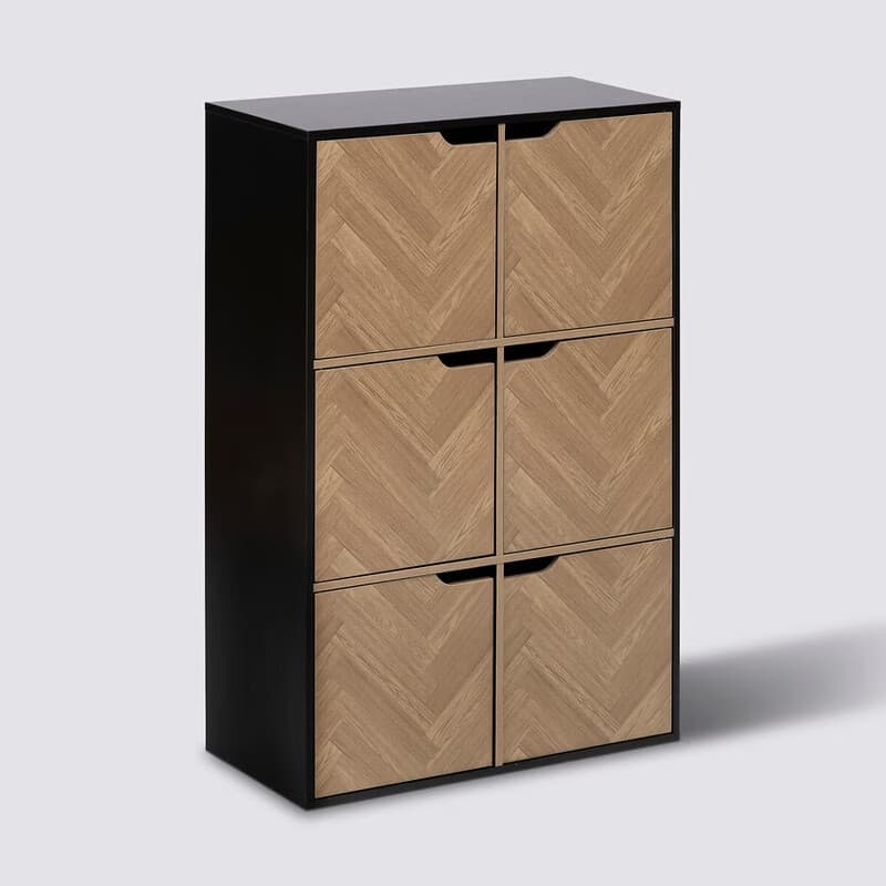 5five Mix'n Door Chevron Plankeenheid - Zwart, 67,5 x 32 x 100,5 cm, 6 Compartimenten