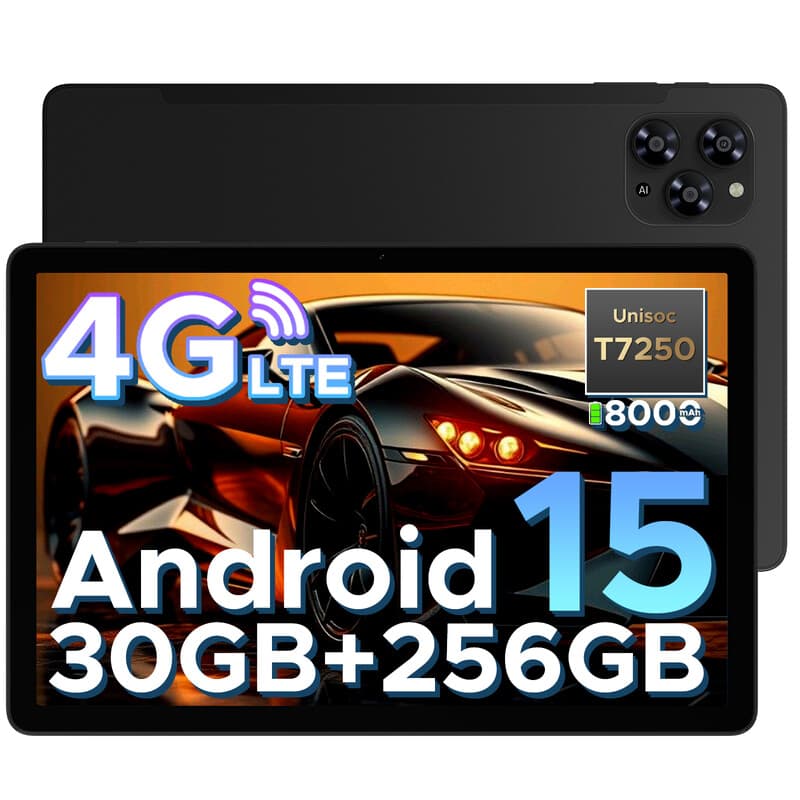 DOOGEE TAB G6 tablet 11 inch, Android 15, 30 GB + 256 GB/2 TB, T7250 octa-core, 8000 mAh batterij, met simkaartslot, 4G LTE, 2 speakers, Widevine L1, Face ID, Bluetooth 5,0, 5G WiFi, GPS, zwart