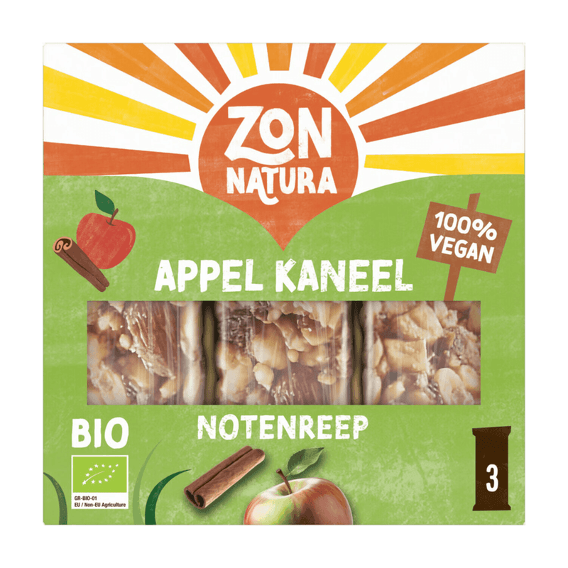 Zonnatura biologische notenreep met appel en kaneel - 3 x 25 g