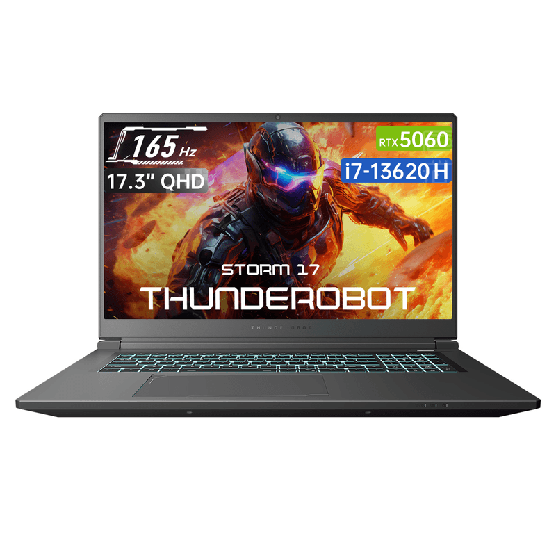 Thunderobot Storm 17 5060 gaminglaptop, 17,3" QHD 165 Hz 2K-scherm, Core i7-13620H, GeForce RTX 5060, 16 GB DDR5 RAM, 1 TB SSD, verlicht toetsenbord, HDMI, Wi-Fi 6, zwart