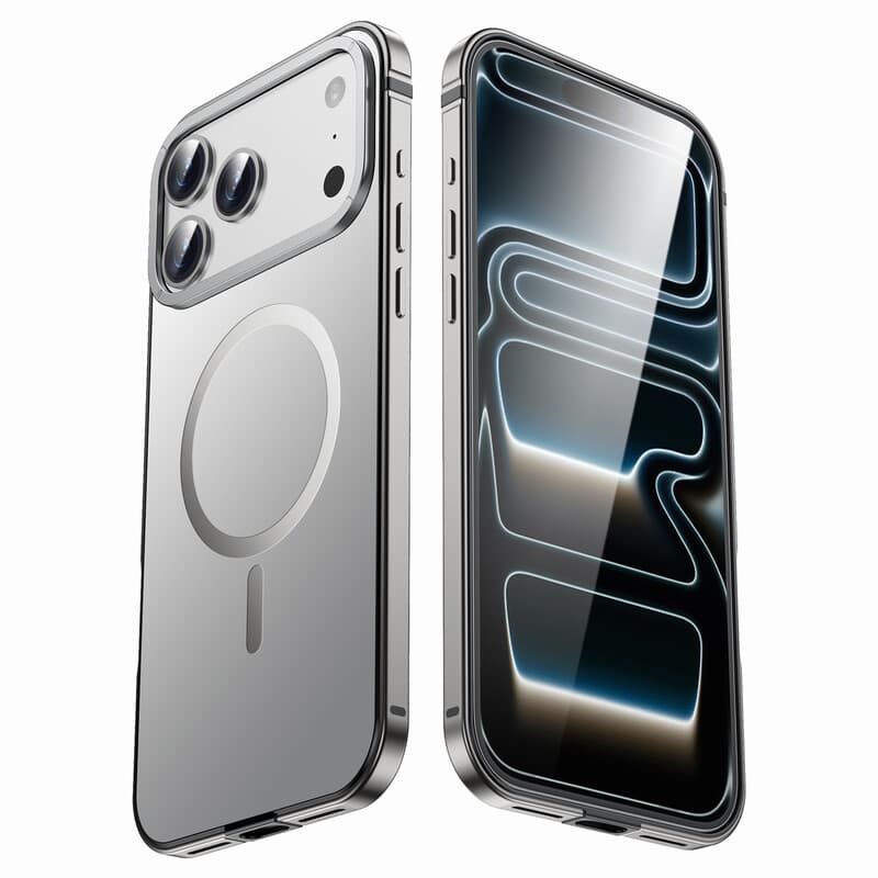 IM-CHEN iPhone 17 Pro Case, Met frame van legering, Originele kleur, MagSafe-magnetische versie, Zilver, 1 stuk