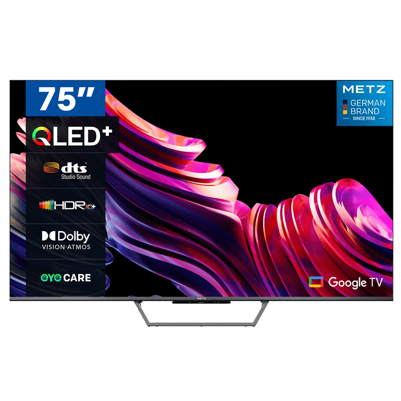 METZ Smart TV, MQD7500Z, 75" (164 cm), QLED, 4K UHD, HDR 10, Google TV, HDMI en USB, Slim, Modern, Zwart