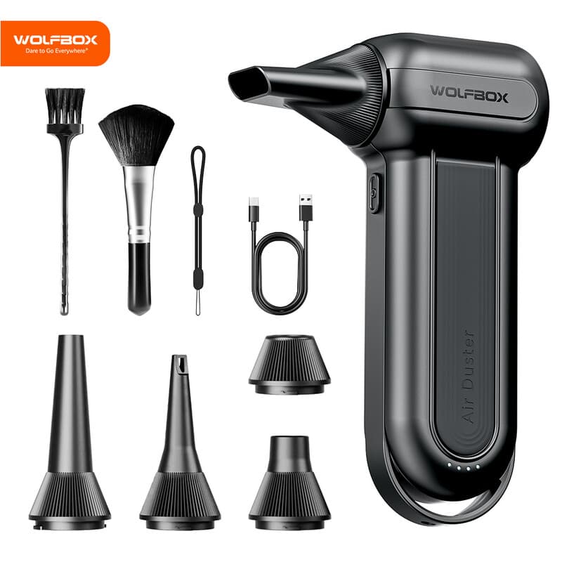 WOLFBOX DF100(MF100-BLACK) Draadloze elektrische stofblazer - 150.000 RPM - Draagbaar - Borstelloze motor - Voor auto, huis en buiten