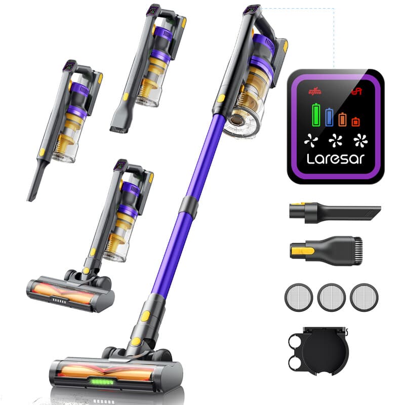 Laresar X11 draadloze stofzuiger, 55 kPa / 550 W, 60 min. batterijduur, 2 liter stofreservoir, groene LED-indicator, touchscreen, voor dierenharen, tapijten en harde vloeren