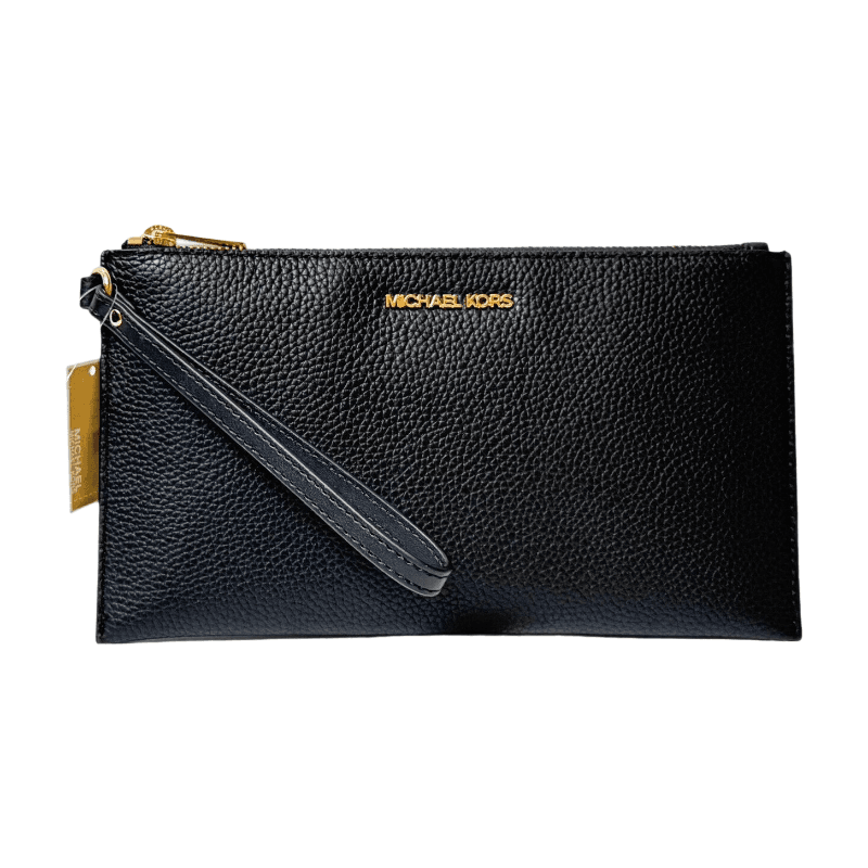 MICHAEL KORS JET SET TRAVEL Portefeuille bracelet clutchà fermeture éclair supérieure en cuir Grand - Noir