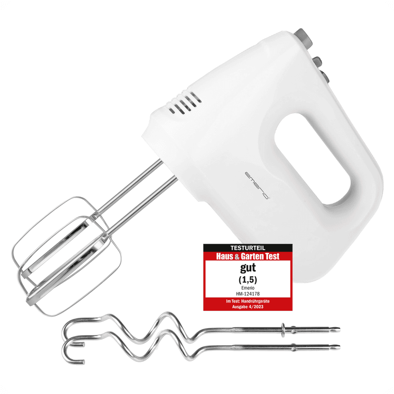 Emerio Handmixer 250W - Mixer met Turbofunctie - 6 snelheden - RVS Gardes en Deeghaken - HM-124178 Wit